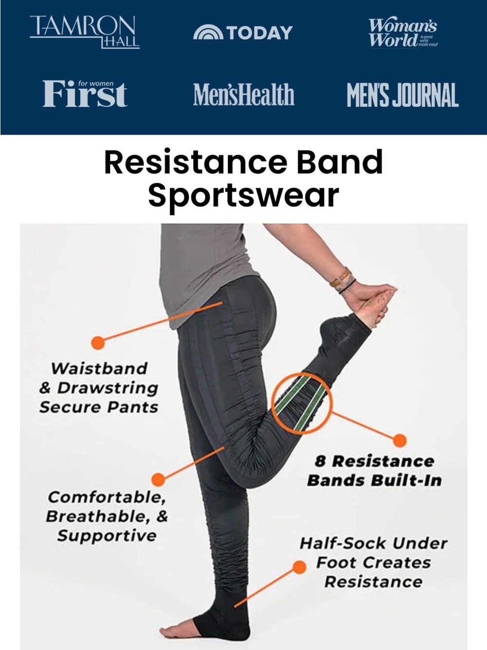 AGOGIE, Resistance Band Sportswear Pants with Built-In Bands - Black